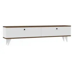MENZZO Meuble Tv Dozia L160cm Blanc et Bois foncé pas cher