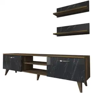 Toilinux DECORATIE Meuble TV design marbré Ayden - L. 150 x H. 40 cm - Marron noix TU pas cher