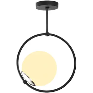 Comparateur de prix : KOBO Living Ozaia - Suspension globe cerclé biais Bioxy Verre Blanc et Métal Noir