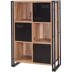 EMOB Buffet 3 portes et 3 compartiments Broron H127cm Métal Noir et Bois Pin foncé TU pas cher