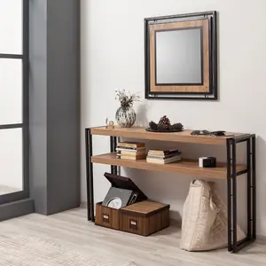 BOBOCHIC Console style industriel bois chêne clair et métal noir dukita 140cm pas cher