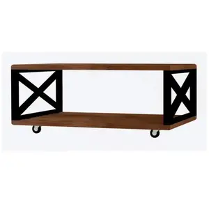 EMOB Table basse moderne à 2 niveaux en noyer avec structure en métal pas cher