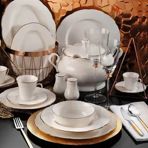 Hermia Merkloos / Sans marque Service de table complet 83 pièces rocha 100% porcelaine blanc liseré or pas cher