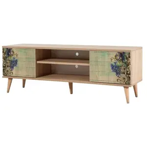 Meuble tv en bois clair à lamelles avec niche kiza 727 pas cher