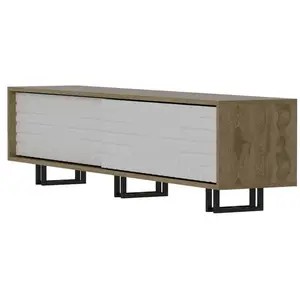 NORTIA DESIGN Cotecosy - Meuble tv façade en relief Louma L180cm Chêne clair et Blanc pas cher
