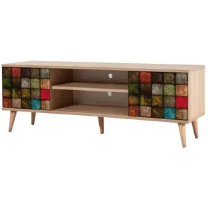 LES TENDANCES Meuble tv en bois clair et damier multicolors kiza 723 pas cher
