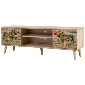 Meuble tv en bois clair à lamelles avec niche kiza 740 pas cher