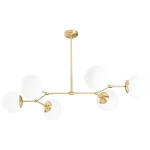 Comparateur de prix : VENTE-UNIQUE Suspension en métal 6 globes DAMAR - L. 100 x H. 52 cm - Doré et blanc