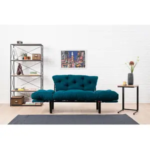 EMOB Banquette convertible 155×70×85 cm en microfibre bleu pétrole - TABI