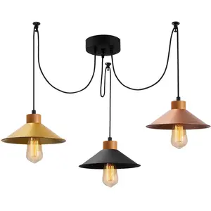 Comparateur de prix : Opviq Plafonnier araignée 3 lampes Prismol Bois Naturel et Métal Or, Noir et Bronze TU