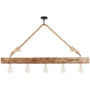 Comparateur de prix : VENTE-UNIQUE Suspension 4 lampes alignées Jazmi 100cm Bois claire et Corde Beige TU