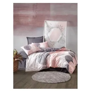 Elizabed - Parure Housse de couette Leron gris/rose/blanc 240x220 cm pas cher