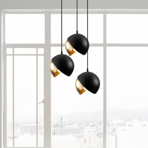 Opviq Suspension Berceste 252-S2 noir/or métal à 3 lampes ronde