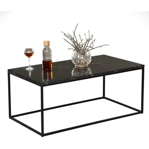 MENZZO Table basse Yasamin L95xH43cm Bois Effet marbre Noir et Métal Noir pas cher