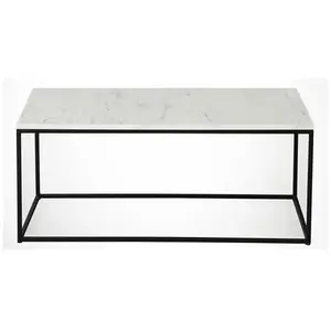 MENZZO Table basse Yasamin L95xH43cm Bois Effet marbre Blanc et Métal Noir pas cher