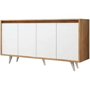 MENZZO Buffet bas 4 portes Ophixis 140cm Bois Blanc et Chêne pas cher