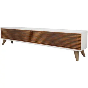 Toilinux DECORATIE - Meuble TV design lattes Hill - L. 160 x H. 35 cm - Marron - Hill pas cher