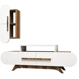 MENZZO Meuble TV avec étagère murale Ellipsis Bois et Blanc pas cher