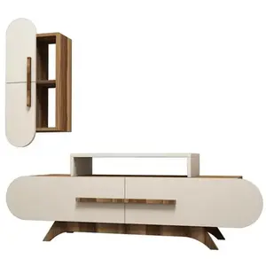 MENZZO Meuble TV avec étagère murale Ellipsis Bois et Blanc crème pas cher
