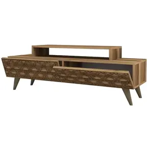 MENZZO Meuble TV 2 portes battantes Dives 140cm Bois Motif Arabesque Naturel pas cher