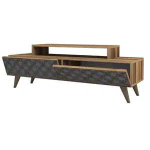 MENZZO Meuble TV 2 portes battantes Dives 140cm Bois Motif Arabesque Bleu vert et Naturel pas cher