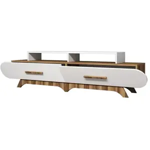 Meuble TV façade ovale Ellipsis 205cm Panneau Bois Naturel Blanc pas cher