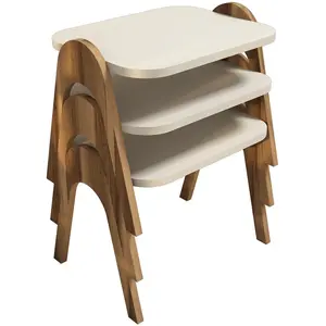 Comparateur de prix : MENZZO Wooden Art - 3 Tables d'appoint Paris marron/crème - 48.6x42x35.5 cm T.U