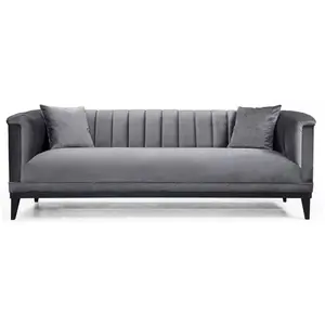EMOB Menzzo Canapé 3 Places avec 2 Coussins Avina Velours Gris foncé pas cher