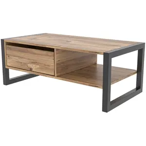 Table basse BOBOCHIC BAINKA Bois Marron Pieds métal Un tiroir Mélaminé pas cher