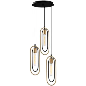 SPLENDOUR LIGHTING Suspension 3 lampes cadre bâtonnet escalier Haruko Métal Noir et Or TU