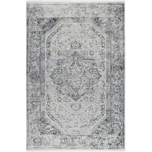 Wecon Home Tapis vintage bohème à poils ras et franges gris bleu beige 230x160