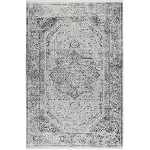 Wecon Home Tapis vintage bohème à poils ras et franges gris bleu beige 290x200 pas cher