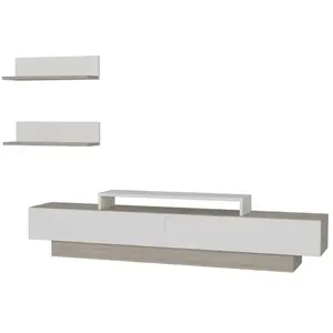 MENZZO Ensemble meuble TV et 2 étagères murale Juna Bois et Blanc pas cher