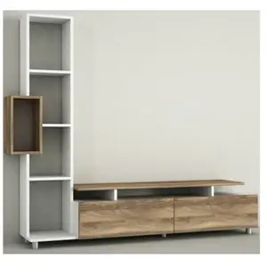 MENZZO Meuble TV et étagère Vitally 160cm Bois Naturel et Blanc pas cher