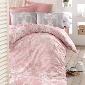 Elizabed - Parure housse de couette Madam Lili rose/blanc/gris 240x22... pas cher