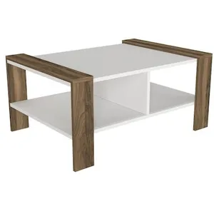 EMOB Table basse en bois "Erica" - 90 x 60 x 42 cm - Blanc, Noyer pas cher