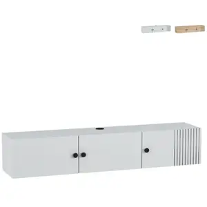 Meuble tv suspendu en bois blanc design moderne 150x32x28cm leo - blan... pas cher