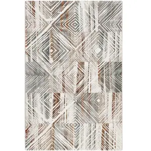 Esprit Tapis design original tons de gris et brique 200x290 pas cher