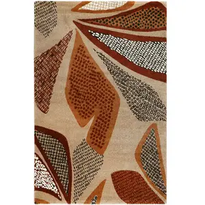 Esprit Tapis design motif végétal fond beige sable 133x200 pas cher