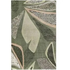 Esprit Tapis design motif végétal fond vert sauge 160x225 pas cher