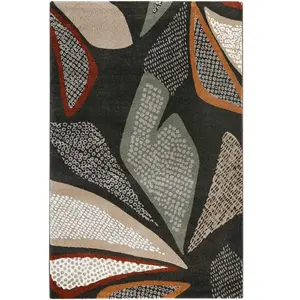 Esprit Tapis design motif végétal fond anthracite 133x200 pas cher