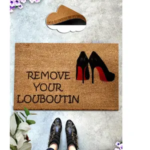 Hanah Home Paillasson Lagon 40x60cm Fibre de coco Naturel Motif 'Remove tour louboutin' Noir pas cher