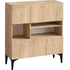 CALICOSY Buffet 3 niches et 4 portes décor chêne saphir - H125 cm - 100 cm X 35 cm X 125 cm - KRISTA pas cher