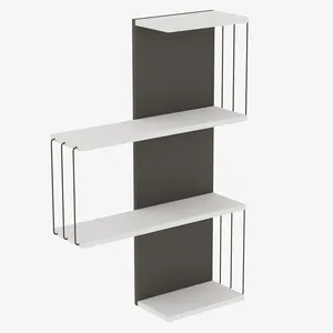 Wooden Art - Etagère murale Cambel blanc/anthracite - 64x96x19 cm T.U pas cher