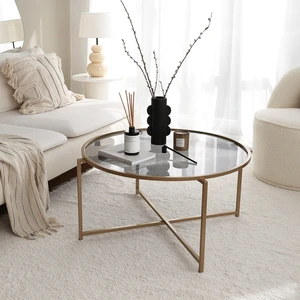 MENZZO Table basse Extrahere Ø83x40cm Métal Or et Verre Trempé Fumé pas cher