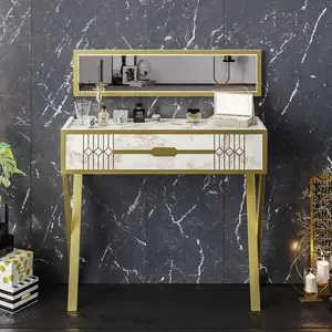 Comparateur de prix : MENZZO Ensemble console et miroir Wilma Métal Or et Bois Blanc effet marbre et Motif Géométrique Or
