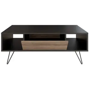 Comparateur de prix : MENZZO Table basse style industriel 1 porte Erva L120cm Bois foncé et Noir