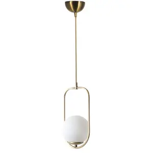 VENTE-UNIQUE Suspension 1 globe ovale Bulla 70cm Verre Blanc et Métal Or rose TU
