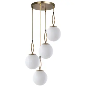 VENTE-UNIQUE Lustre en métal 4 globes - D. 30 x H. 70 cm - Blanc et cuivre - ASROUNVendu parvente-unique