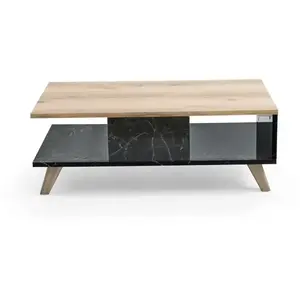 MENZZO Table basse Delectatio Bois Chêne et Effet Marbre Noir pas cher
